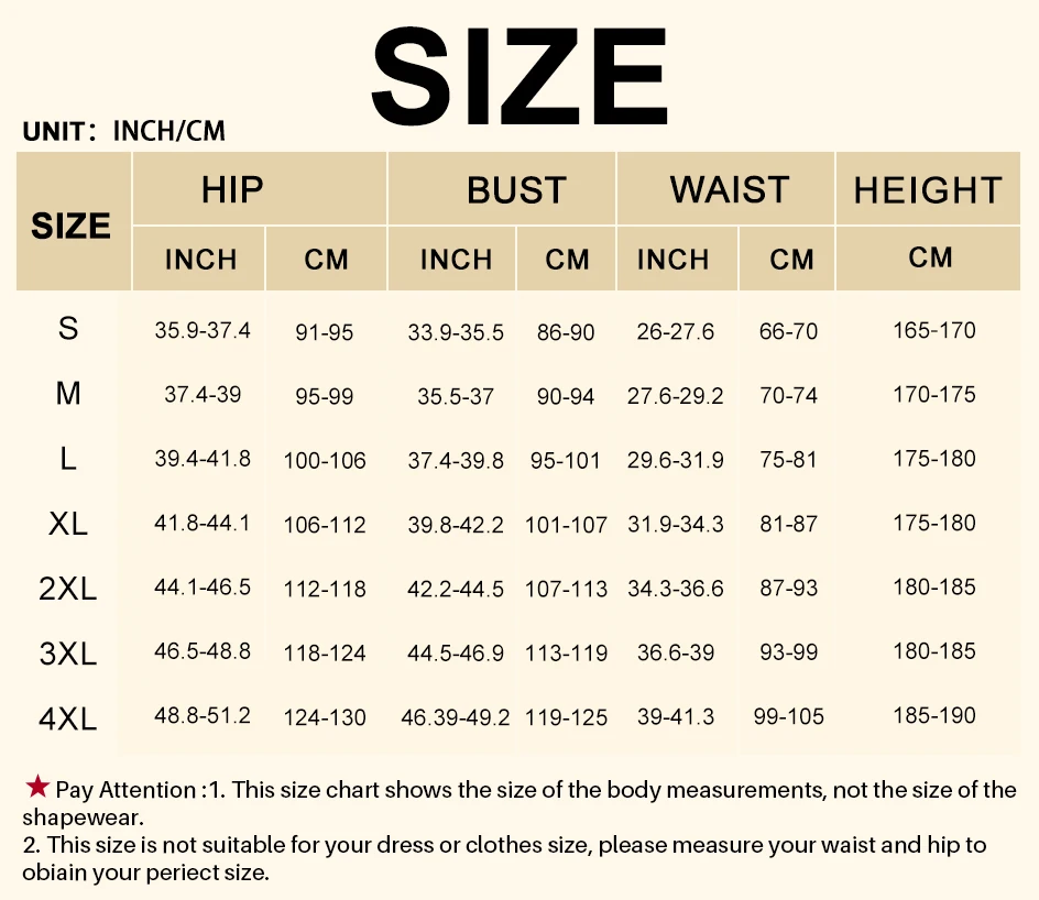 Size chart for ZÉLENE BackBare™ Bodysuit